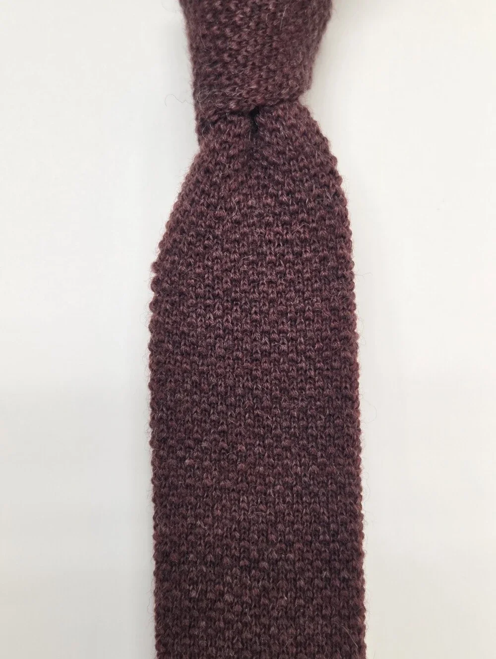 100% Virgin Wool Knit Tie Burgundy Solid Square Bottom Skinny Tie